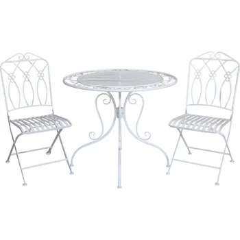 Bílá antik zahradní souprava stůl a 2 židle French - Ø 90*75 / 2x42*56*93 cm