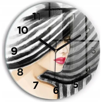 Hodiny Nástěnné čtvercové skleněné hodiny do obýváku Žena v černobílé barvě průměr 30 cm