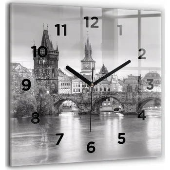 Hodiny Skleněné nástěnné hodiny Tichý chod Obývací pokoj Karlův most v Praze 60x60