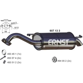 Výfukový systém Zadní tlumič výfuku ERNST 687133