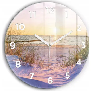 Hodiny Tiché skleněné nástěnné hodiny Polské Moře Sluneční bílé ručičky průměr 60 cm
