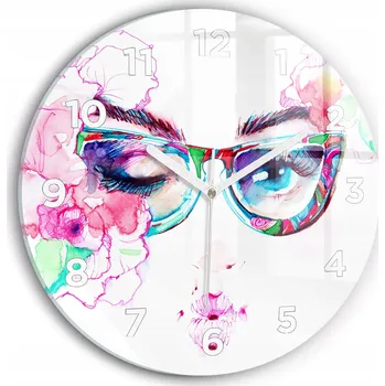 Hodiny Dekorativní nástěnné hodiny s krásnou grafikou Žena v brýlích kulatý průměr 30 cm