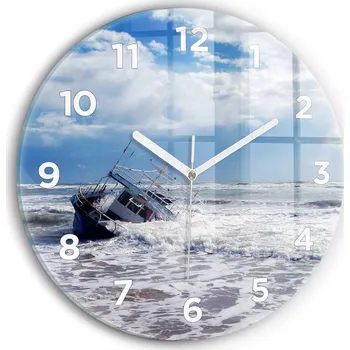 Hodiny Moderní skleněné nástěnné hodiny s potiskem potopené loď , průměr 30 cm