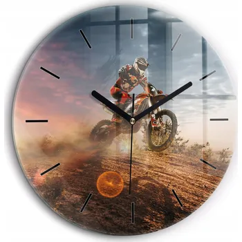 Hodiny Skleněné nástěnné hodiny do moderního interiéru Muž na motorce průměr 60 cm