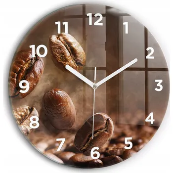 Hodiny Skleněné moderní foto hodiny nástěnné s plynoucími ručičkami - Zrnka kávy, průměr 30 cm
