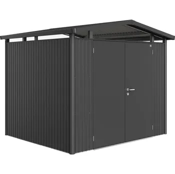 Zahradní stavba Domek na nářadí Biohort PANORAMA P3, tmavě šedý, dvoukřídlé dveře BH14049