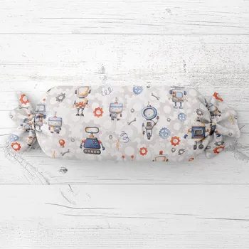 Dekorativní polštářek Dětský polštář válec bonbon Sandra SA-584 Svět robotů na šedo-bílém 15x100 cm