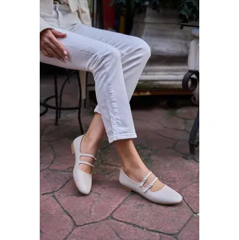 Dámské baleríny Dámské béžové baleríny s dvojitým řemínkem Madamra šedá | krémová 2684563