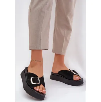 Dámské pantofle Dámské Semišové Pantofle S Přezkou Na Platformě Zazoo 3019 Barva: Černá, Velikost: 36