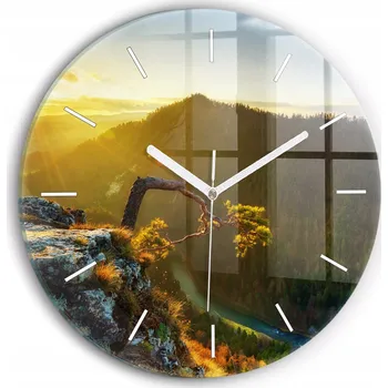 Hodiny Nástěnné Čtvercové Skleněné Hodiny do Kanceláře Západ slunce nad horami fi30 cm