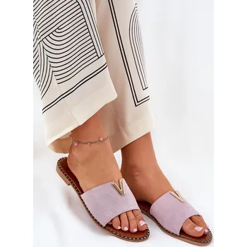 Dámské pantofle Dámské Sandály Na Plochém Podpatku S Dekorativními Detaily Saliena Barva: Fialová, Velikost: 39