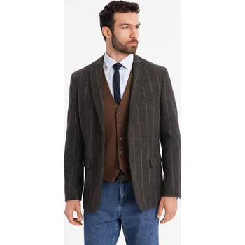 Pánská casual bunda Ombre Men's elegant plaid blazer with wool blend - graphite Ombre černá 3182352