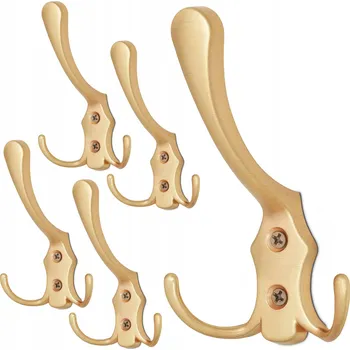 Věšák 5x HÁČEK NA OBLEČENÍ VĚŠÁK NA ZEĎ NÁBYTKOVÝ HÁČEK ZLATÝ RETRO