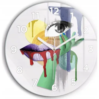Hodiny Skleněné nástěnné hodiny Surrealistická koláž kulatý bílé ručičky průměr 60 cm