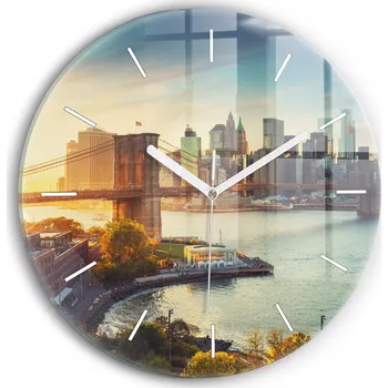 Hodiny Čtvercové Skleněné Foto Hodiny na Zeď do Kanceláře Jork Manhattan fi30 cm