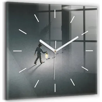 Hodiny Nástěnné Čtvercové Skleněné Hodiny s S Potiskem Poutník v temnotě 30x30 cm