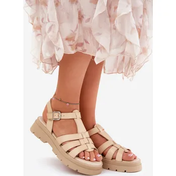Dámské sandále Eko Kožené Sandály Dámské Na Platformě Nendales Barva: Béžová, Velikost: 40