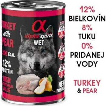 Krmivo pro psa Alpha Spirit Dog Wet - Turkey & Pear 400g