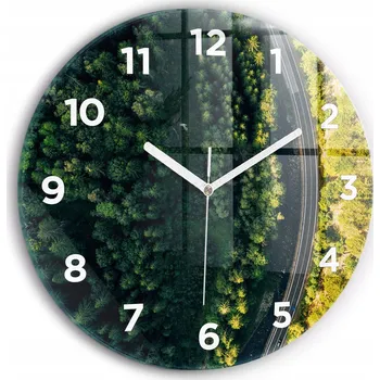 Hodiny Kulatý Skleněné nástěnné hodiny do kanceláře se vzorem Les z ptačí perspektivy průměr 30 cm