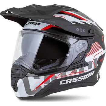 Helma na motorku Přilba Road Runner TechniX, CASSIDA (bílá/černá/červená/šedá/černý matný kšilt, plexi s přípravou pro Pinlock) 2026 2XL