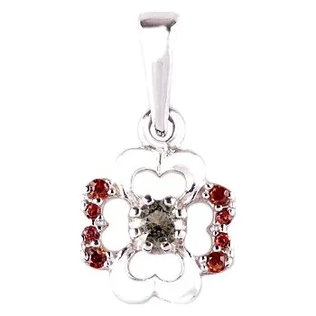 Přívěsek granát - stříbrný přívěsek - květina (1119V) povrchová úprava: zlacené