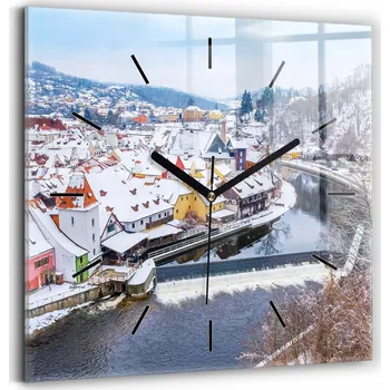 Hodiny Skleněné hodiny s tichým mechanismem Loft Nástěnné Panorama města v zimě 30x30