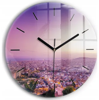 Hodiny Čtvercové Skleněné Foto Hodiny na Zeď Barcelona Bunkers El Carmel průměr 30 cm