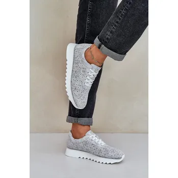 Dámské tenisky Zamšové Vzorované Sportovní Boty Na Platformě S Leskem D&A LR51-635 Barva: Stříbrná, Velikost: 38