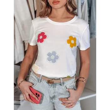 Dámská halenka Dámské tričko s květinami DAISYLA RY2742 Barva: Bílá, Velikost: S