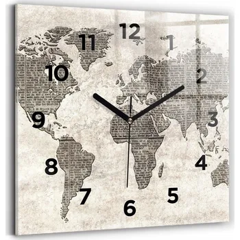 Hodiny Skleněné Hodiny s potiskem Moderní Nástěnné Hodiny Mapa světa noviny 30x30