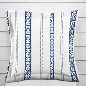 Povlak na polštářek Bavlněný povlak na polštář s lemem Sandra SA-590 Modrý lidový vzor na bílém 50 x 60 cm