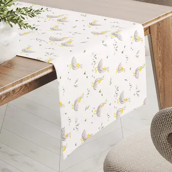 ubrus Dětský bavlněný běhoun na stůl Sandra SA-585 Šedé husičky na bílém 20x140 cm