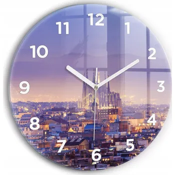 Hodiny Moderní skleněné nástěnné hodiny Pohled na Barcelonu kulatý průměr 30 cm