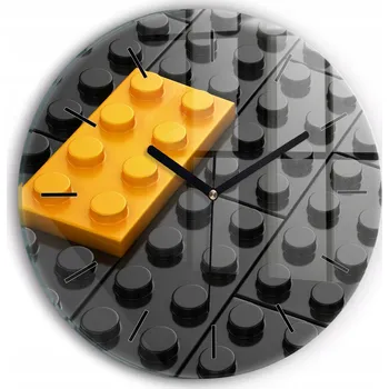 Hodiny Moderní skleněné hodiny s grafikou na zeď Hračky kostky kulatý průměr 30 cm