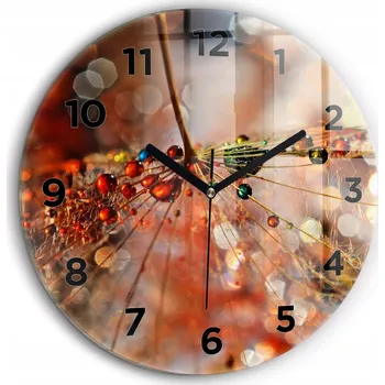 Hodiny Moderní skleněné nástěnné hodiny Pampeliška s rosou, černé ručičky, průměr 60 cm