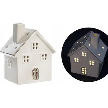 Svícen Keramický domeček LED bílý 11 x 14 x 8 cm