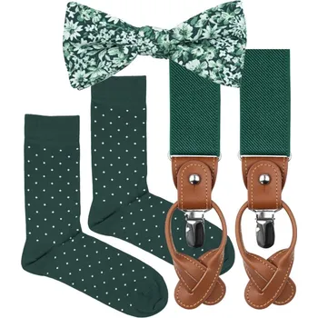 Kravata Bubibubi Zelená sada Julia s motýlkem a kšandami velikost ponožek 39-42