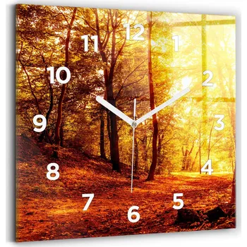 Hodiny Velké Skleněné Hodiny s potiskem Moderní Nástěnné Hodiny Krajina lesa ve slunci