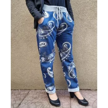 Dámské elegantní tepláky modré bílý květ vel.UNI-XL/XXL