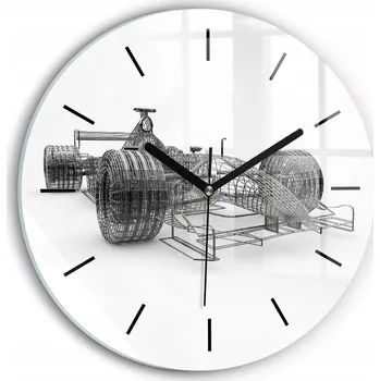 Hodiny Moderní skleněné nástěnné hodiny s potiskem, design závodního vozu F1, průměr 30 cm