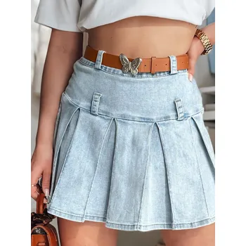 Dámská sukně sukně džínová mini s páskem BLUETTA CY0505 Barva: Nebeská, Velikost: M