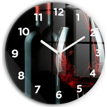 Hodiny Čtvercové skleněné nástěnné hodiny do obývacího pokoje S Potiskem Láhev vína fi30 cm