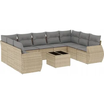 Zahradní sestava 10dílná zahradní sedací souprava s polštáři, béžová, polyratan