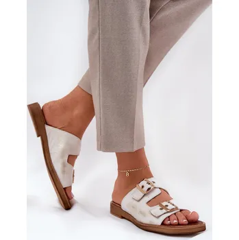 Dámské pantofle Kožené Ploché Pantofle S Přezkami Zazoo 3020 Barva: Zlatá, Velikost: 37