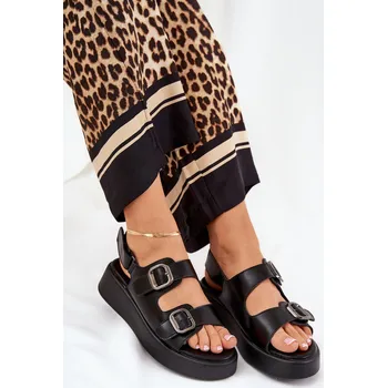 Dámské sandále Dámské Sandály Na Platformě A Klínu S Přezkami Genorre Barva: Černá, Velikost: 39