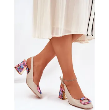 Dámské sandále Kožené Dámské Sandály Na Podpatku D&A CR51-002 Barva: Béžová, Velikost: 36