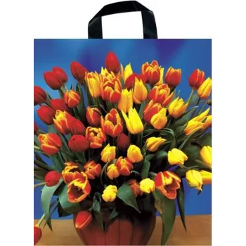 Taška LDPE 50 x 45 s uchy tulipány 9303