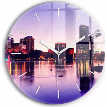 Hodiny Nástěnné skleněné hodiny se stylovým potiskem Orlando panorama města průměr 30 cm