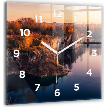 Hodiny Nástěnné Čtvercové Skleněné Hodiny do Kanceláře Krakov jezero Zakrzówek 60x60 cm