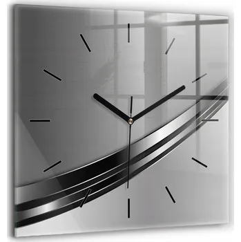 Hodiny Čtvercové skleněné nástěnné hodiny do kanceláře se stříbrnými liniemi, 60x60 cm